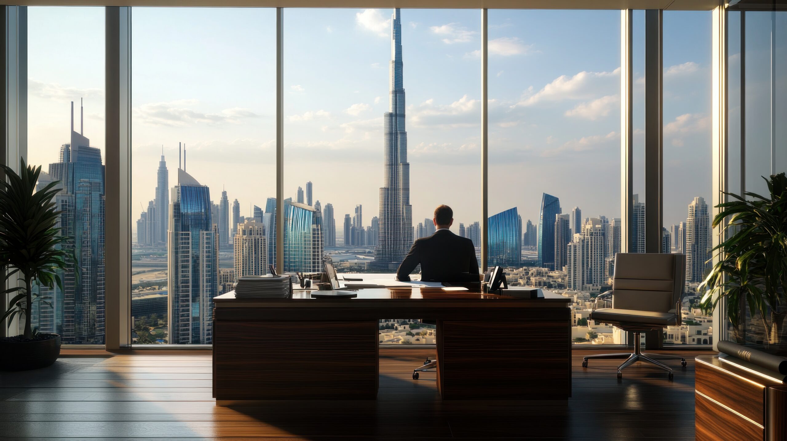 Man Looking Out Over Dubai Skyline